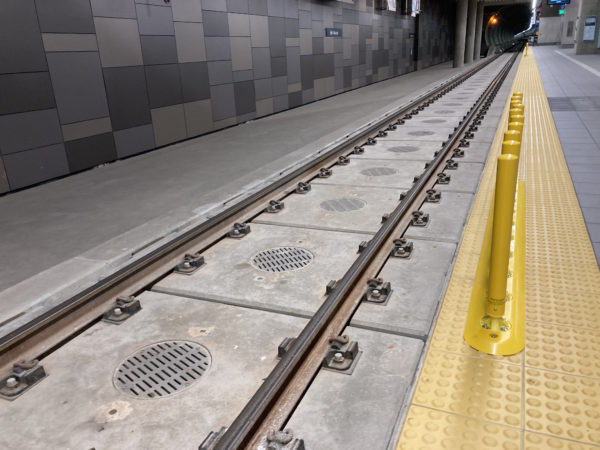 Tracks in U District station are attached to larger slabs than typical